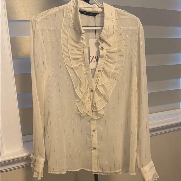 Zara Cream Ruffled Blouse - Picture 1 of 3